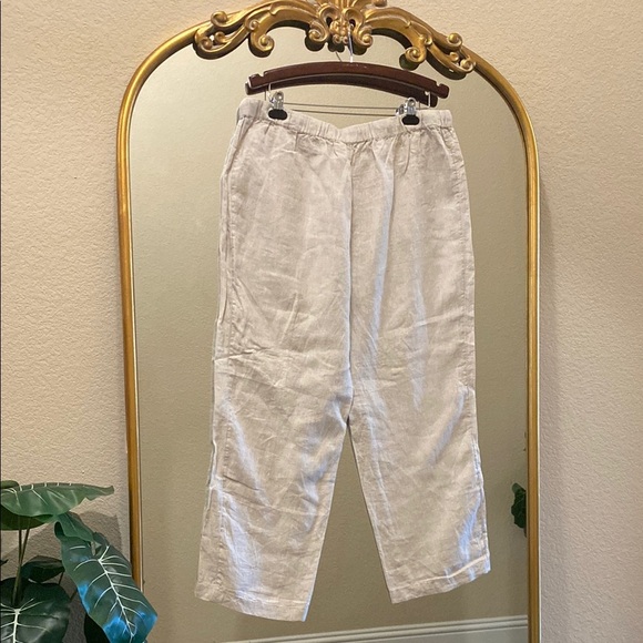 Coldwater Creek Cream Straight-Leg Pants 100% Linen Size 16 - Picture 3 of 7